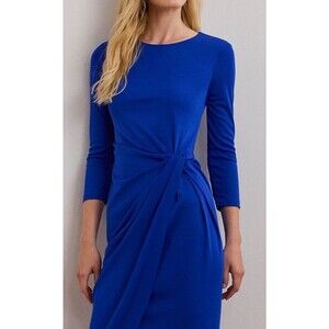 RALPH LAUREN TWIST-FRONT STRETCH JERSEY SHEATH DRESS OFFICE Royal Blue Royal 10